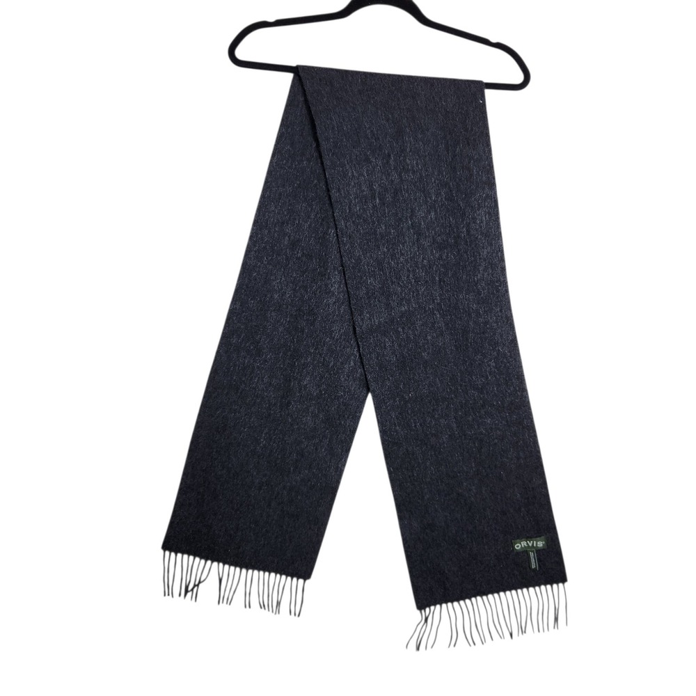 Orvis Lambswool Scarf Charcoal Gray Made in Scotland Fringed Winter Wrap